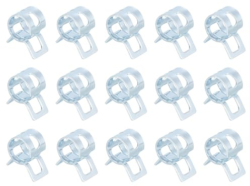QUARKZMAN 15 Stück Schlauch Federklemme Schlauchschellen, 8mm Benzinschlauch Schellen Federband-Typ-Klemmen Kraftstoff/Silikon für Automobilölrohr Wasserrohr Luftschlauch, Blau Weiß Zink
