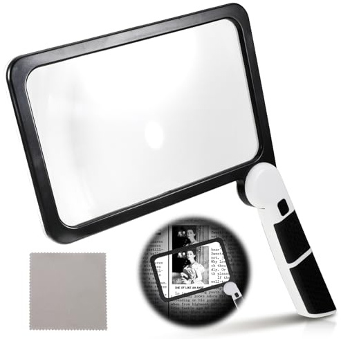 5X Magnifying Glass, Folding Handheld Magnifying Glasses with 48 LED Light and Anti-Glare Lens, Page Magnifier for Reading, Illuminated Magnifier for Seniors, Kids, Low Visions
