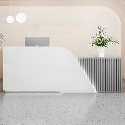 Snaweo Empfangstheke, Empfangstresen mit Schublade, Rezeptionstheke mit LED-Licht, Simplicity-Kasse, Verkaufsthekentisch für Salon, Lobby, Geschäft, Büroempfangsraum(White+Gray R,140cm/55in)