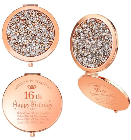 Bolosa 16. Geburtstag Geschenke Mädchen Süße 16 Geschenke für Mädchen Rose Gold Taschenspiegel 16 Jahre alt Geschenk für Schwestern Freunde Tochter Enkelin