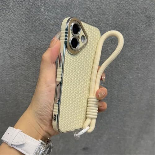 VFDHN Strickkorn mit Umhängeband, Handyhülle für iPhone 11 12 13 14 15 16 Pro Max Plus, Bumper, weiche Silikonhülle, Beige, für iPhone 13 Pro