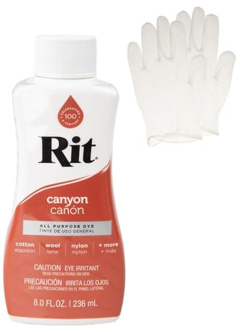 Rit Dye – Flüssige Stofffarbe für Handwerk, Kleidung und Dekoration – 230 ml Flasche – Canyon (Handschuhe inklusive)