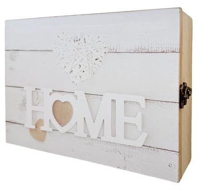 Caja para Llaves de Madera con 5 colgadores de Pared para Entrada, Armario para Llaves diseño Decorativa, Guardallaves para Recibidor 24x16,5x6 cm (Home Blanco)
