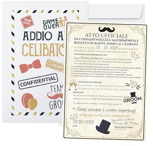 Gadget adiós al celibato – Pergamino acto de conciencia matrimonial – Equipo Groom Accesorios divertidos – Kit de broma original