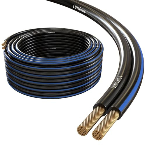 Lumonic Lautsprecherkabel | 5m Schwarz | 2x 2,5mm² CCA | blaue Markierung HiFi Boxenkabel | Audio Zwillingsleitung