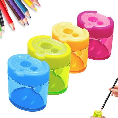 4 Pcs Pencil Sharpeners, Pencil Sharpeners Manual, Dual Holes Compact Colored Handheld Pencil Sharpener for Kids Adults Students School Home Office (#A)