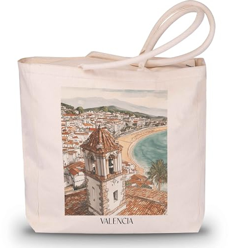 favplace Borsa shopping con motivo città Valencia Spagna Tote Bag – Borsa shopper o shopping per viaggiare in lontananza o casa – Borsa da viaggio – Borsa in iuta, Inglese, 42cm x 38cm