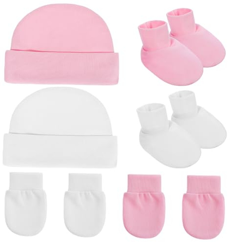 Ipetboom Conjunto de Gorro Recien Nacido Hospital y Manoplas para Niñas, Algodón Suave, 2 Juegos para Recién Nacidos, Adecuado para Uso Frecuente y Cuidado Delicado