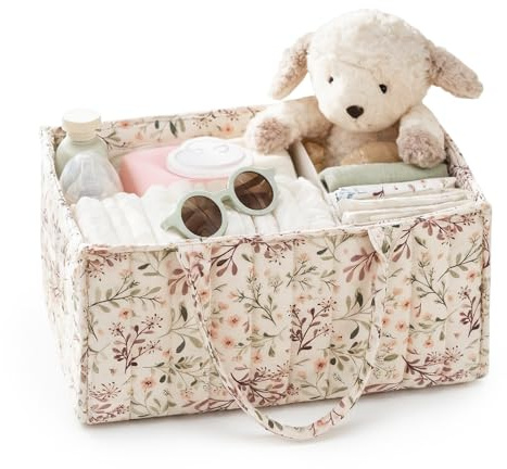 Organizador de bolsa de pañales, organizador de cesta de pañales para bebé, 38 x 25,5 x 18 cm con compartimentos y asas, cesta para pañales portátil, organizador de aseo para recién nacidos
