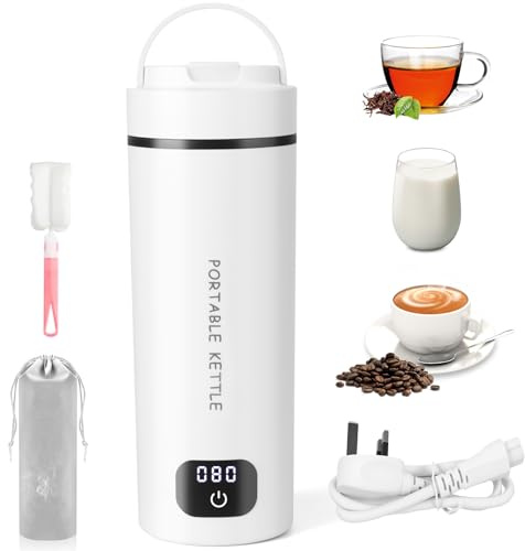Portable Travel Kettle, 450ml Small Travel Kettles with 6 Temperature Controls One Cup Kettle, Auto Shut off Kettles Electric Fast Boil Quiet, 304 Stainless Steel Boil Dry Protection, Gift for Women