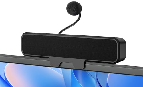 Plyee Audio Enceintes USB d'ordinateur avec Microphone détachable, Enceintes de Bureau Plug-and-Play avec Clip pour écran, Son stéréo et Graves, adaptées au PC, PS5, Switch 2 et Ordinateur Portable