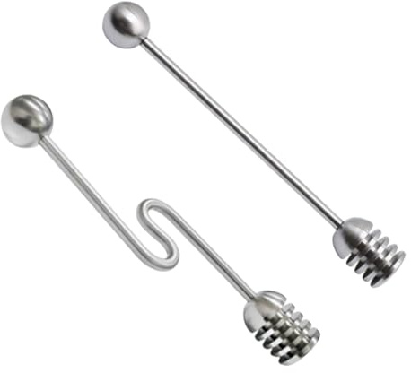 FACAIIO Honey Dipper Spoon 304 Stainless Steel 6 Inch Grooved Stirrer for Honey Syrup Coffee Drinks and Kitchen Use
