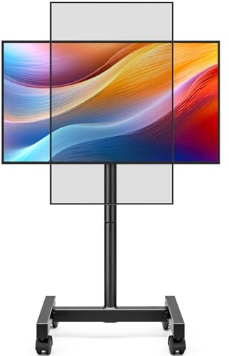 Mobile TV Floor Stand for 13-50 inch LCD LED Flat/Curved Panel Screen TVs up to 44 lbs, Height Adjustable TV Stand Mount with VESA 200x200, Portable TV Stand with Tilt Function HT1007BM