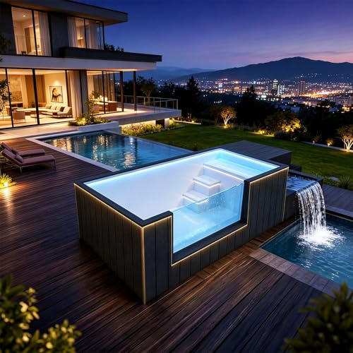 Piscina de lujo de 20/40 pies con bañera de hidromasaje, piscina prefabricada sobre el suelo con ventana de visualización de vidrio, sistema de calefacción y circulación de filtración integrado para
