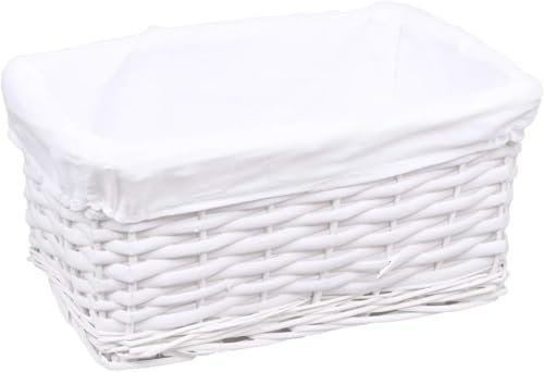 Woodluv Storage Baskets Woven Wicker, Storage Basket for shelves, Baskets to make hampers, Storage Organiser, White - Small