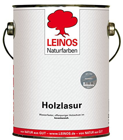 LEINOS 261 Holzlasur für Innen 123 Friesenblau – natürliche, atmungsaktive Lasur auf Wasserbasis für Möbel, Decken und Holzflächen im Innenbereich, offenporig, lösemittelfrei, geruchsarm, 2,5 Liter