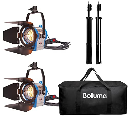 PYXEL 2 x 300W Película de Fresnel de Tungsteno Spotlight Iluminación Dimmer Kit con Bolsa Trípode Acolchada de Vídeo, Bombilla Halógena y Soporte de Iluminación