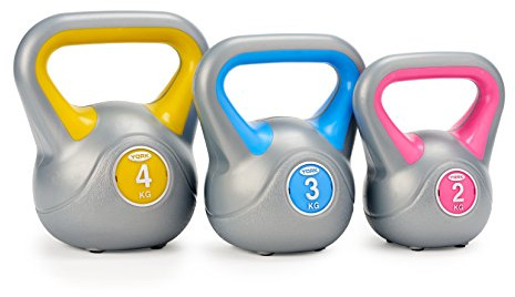 York Fitness Vinyl Kettlebell Set of 3 (2,3,4 kg) - Home Gym Equipment Perfekt für Bodybuilding Gewichtheben Training Kettleball