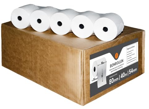 50 Stk. Thermorollen | 80x40x12 mm Ø54mm | Länge: 40 m | BPA frei | Kassenrollen für alle Kassensysteme Bonrollen Drucker | Thermopapier made in Germany | HUTNER
