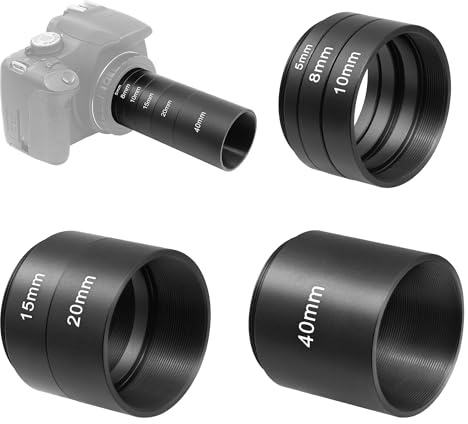 Astromania Verlängerungsrohr, T2-Verlängerungsrohr-Set mit M42 x 0,75 auf beiden Seiten – Länge 5 mm, 8 mm, 10 mm, 15 mm, 20 mm, 40 mm, Teleskop-Foto-Adapter, Astrofotografie-Zubehör, passend für