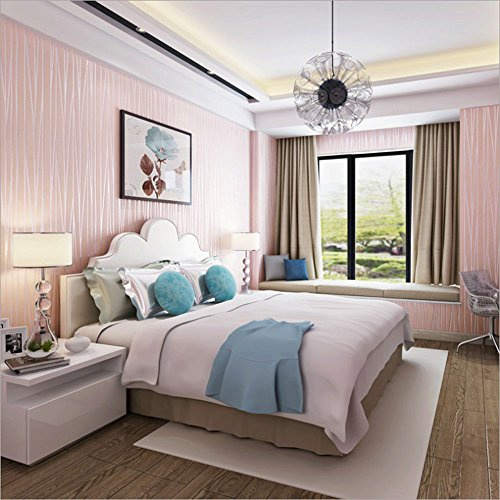 KeTian Modern Fashion Classic Flocking Plain Stripe Curve Vliestapete Tapeten für Wohnzimmer Schlafzimmer Tapetenrolle 0,53 m (1,33 'W) x 10 m (32,8' L) = 5,3 m² (57 sq.ft) (Rosa Rot)
