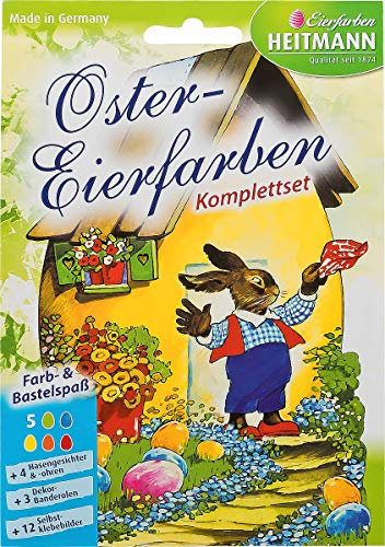 Heitmann Eierfarben Komplettset - Färbetabletten - Dekor-Banderolen - Sticker - Hasengesichter zum Basteln - fünf Farben