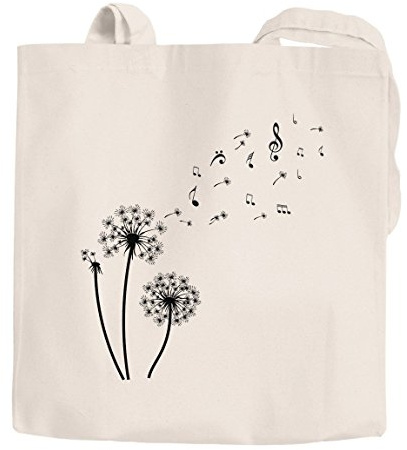 Autiga Jutebeutel Pusteblume Musiknoten Noten Musik Dandelion Baumwolltasche Stoffbeutel natur 2 lange Henkel