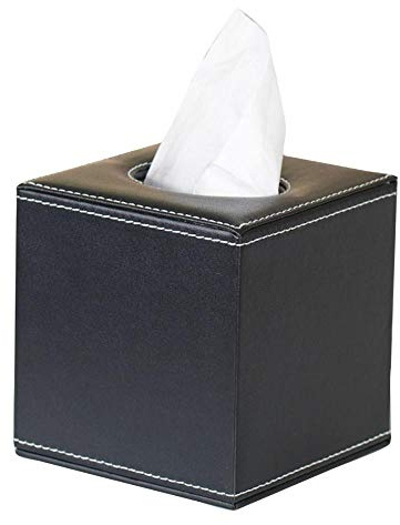Taschentuchspender, Box Kosmetiktücher, Taschentuchbox Kosmetiktücher Tücherbox Kosmetikbox Kosmetiktücher Box für Zuhause Büro Auto, PU Leder Black Cube 13.5x13.5x13.5cm