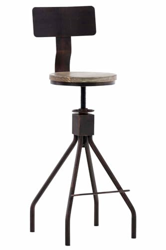 CLP Barhocker Elko im Industrial-Look I Höhenverstellbarer Thekenhocker mit Holzsitz und Rückenlehne I Metallhocker mit Fußstütze, Farbe:Bronze