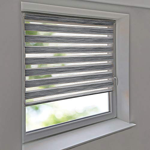 Sonnenschutz-HH - Doppelrollo Klemmfix ohne Bohren Vario Seitenzug Duorollo AUSSENMAß Breite 140 x 150 cm Höhe - Leinen-Struktur grau