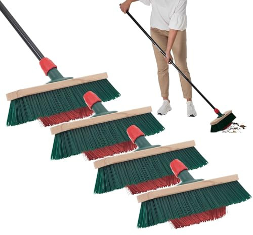 Novaliv 4 escobas con cerdas en V, 40 cm, elaston, color verde/rojo, escoba con mango telescópico, escoba de jardín, escoba industrial, escoba multiusos para jardín