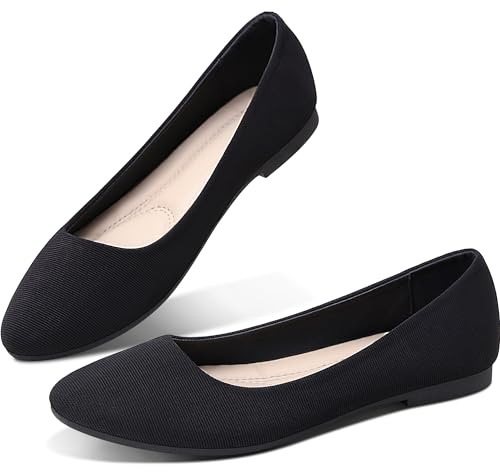 Womens Textile Flat Shoes Round Toe Slip on Shoes Fabric Dress Black Ballet Flats(Black US8)