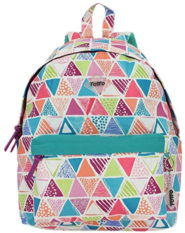 TOTTO - Mochila Juvenil, Modelo Antique, Mochila para Ordenador Portátil 14 Pulgadas, 2 Compartimentos, Espaldar Ergonómico, Cómodas Correas en S, Resistente, Estampado Triángulos Multicolor