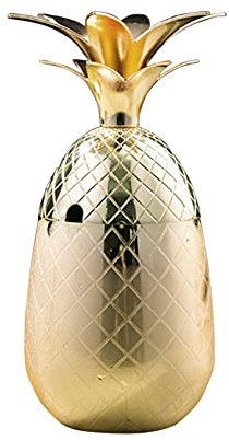 Raopuzi Tasse à Coctel, verre à ananas avec couvercle, coupe en acier inoxydable, coupe à cocktail, verre à vin, idéal pour cocktail ou décoration 50 cl (Or)