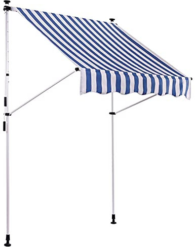CLP Klemm-Markise Westerly I Ohne Bohren I Höhenverstellbar I UV50+ I Wasserdicht, Farbe:weiß/blau, Größe:300x120 cm
