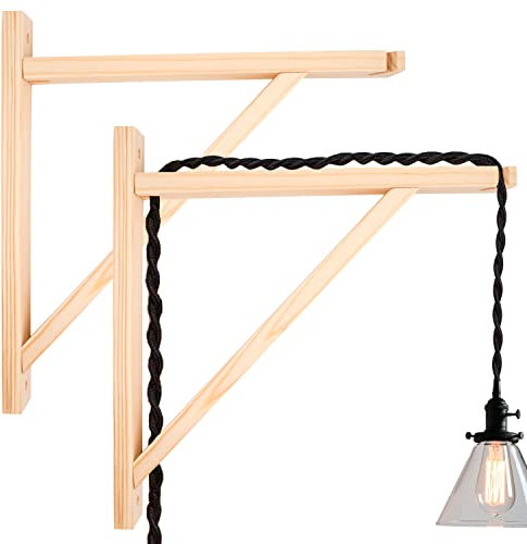MiDube 2Pcs lámpara de pared de Soporte, madera natural para aplique de pared vintage dormitorio junto a la cama Lámpara colgante de pared interior, sin bombilla