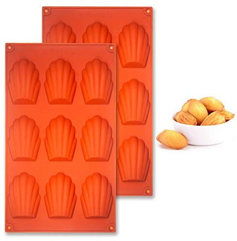 Dioycli Madeleine Pan Silicone Madeline Cookies Pan 9 Cavities Madeleine Mold Nonstick Baking Pans for Madeleines, Cookies, Cake, Candy (2 PCs)