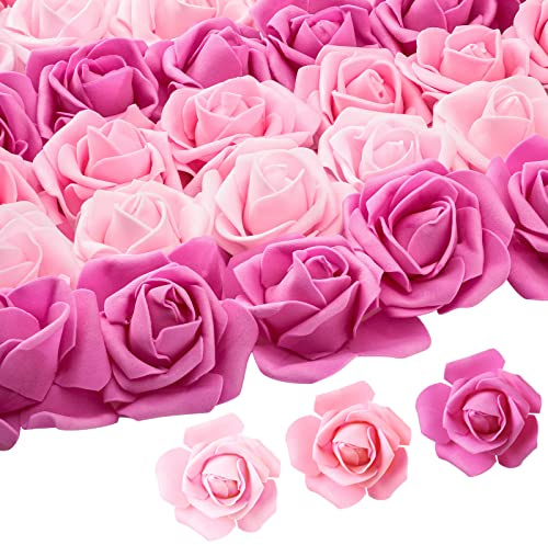 Geosar 200 Pcs Artificial Rose Flower Heads Bulk Fake Foam Roses Mini Faux Flower for Bridal Shower Wedding Flower Arrangements Centerpiece DIY(2.76 Inch,Pink Series)