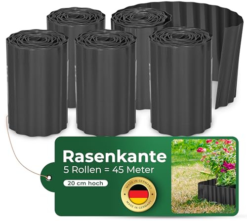 Novatool Beetumrandung 20 cm hoch I 5x9 Meter I Anthrazit I Beeteinfassung Gießrand Begrenzung Garten Rasenkante Kunststoff Beeteingrenzung Rasenbegrenzung Rasenumrandungen Beetumrandungen