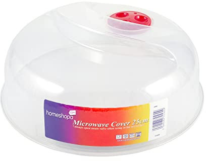 Homeshopa - Copertura per piastra per microonde, con prese d'aria a vapore, in plastica trasparente, ventilata, per cucina, senza BPA e lavabile in lavastoviglie, 25 cm (confezione da 1)