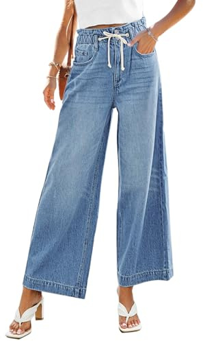 GRAPENT Women's Blue Jeans for Women Baggy Pants Wide Leg Pants Stretchy Bootcut Jeans Women Boyfriend Loose Fit Color Azure Mood Size 4 Size 6