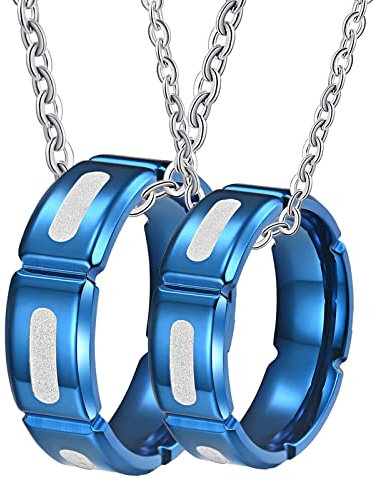 BCughia Partner Ketten Personalisiert, Partnerketten mit Gravur Gold Kette Personalisiert Silberblauer Ring 8mm Halskette Geburtstags Geschenke für Männer