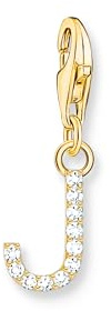 THOMAS SABO Charm-Anhänger Buchstabe J mit weißen Steinen vergoldet 750 Gelbgold Vergoldung, 925 Sterlingsilber