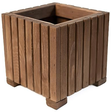 BOGATECO Jardinera de Madera | Maceta 25 x 25 x 25 cm | Para Hierbas, Hogar, Jardín, Balcón, Terraza | Con Inserto de Plástico | Impregnada | Marrón Oscuro