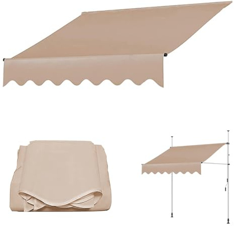 paiye Ersatz für Einziehbare Klemmmarkise, Sonnenschutzdach für Einziehbare Markisen, UPF50 UV Schutz (Color : Khaki, Size : 350cm)