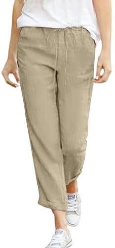 SRZYMJ Leinenhose Freizeithose Damen Kurzgröße Sommerhose Damen Leicht 3/4 Pumphose Damen Sommer Baumwollhose Bunt Hose Schwarz Damen Arbeitslatzhose