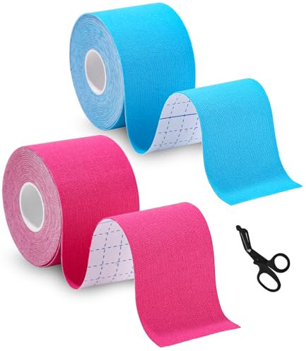 Toaren 2 Rullar Sport Tape Set Fingertejp 5 cm x 5 m sporttejp för musklerna Premium kinesiotejp kinesiotejp vattentät och elastisk för sport