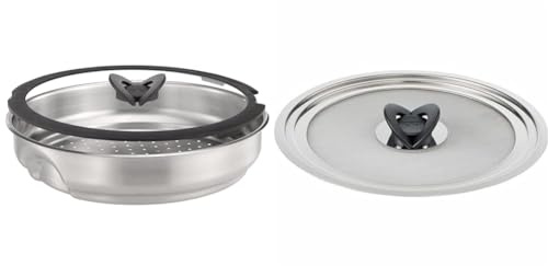 Tefal Ingenio Stainless Steel Steamer with Glass Lid & Ingenio L9879902 Stainless Steel Anti-Projection Lid 24-30 cm Splatter