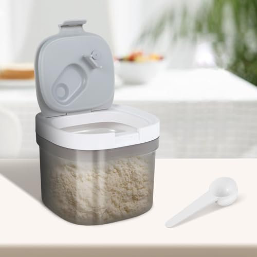 Airtight Formula Container Include Spoon Grey Coffee Canister Stackable Food Containers Include Lids Milk Powder Formula Dispenser for Coffee, Cereal, Flour(800ml)