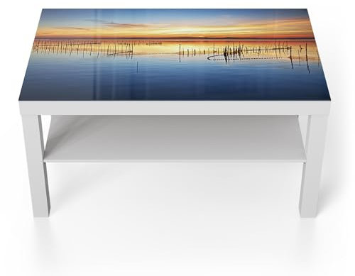 DEQORI Glastisch | weiß groß 90x50 cm | Motiv Stille Wasser | ausgefallener Beistelltisch aus Glas | Hochglanz Couchtisch fürs Wohnzimmer | moderner Couch Tisch mit Design